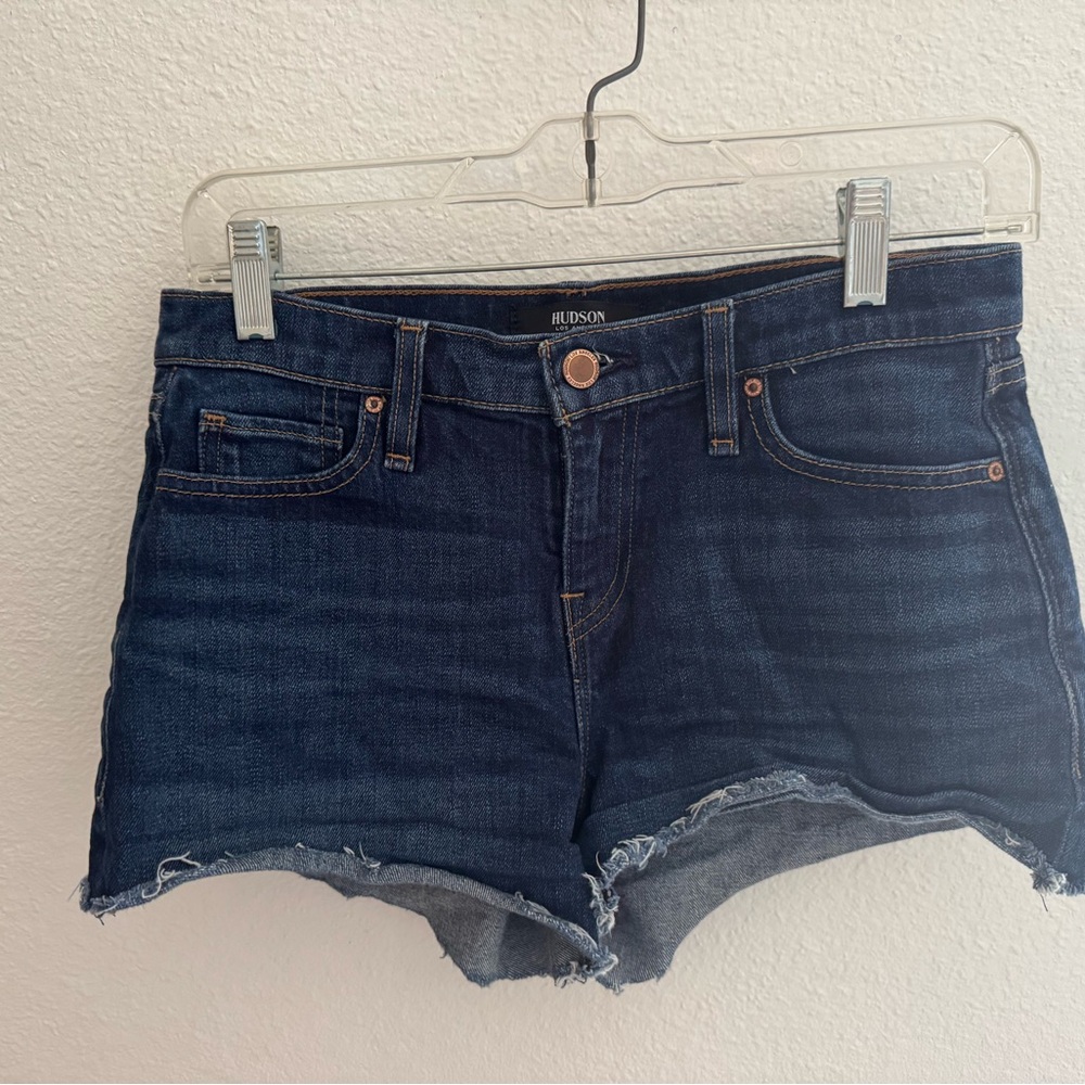 Hudson Jeans Women's Frayed Hem Denim Shorts - Dark Blue